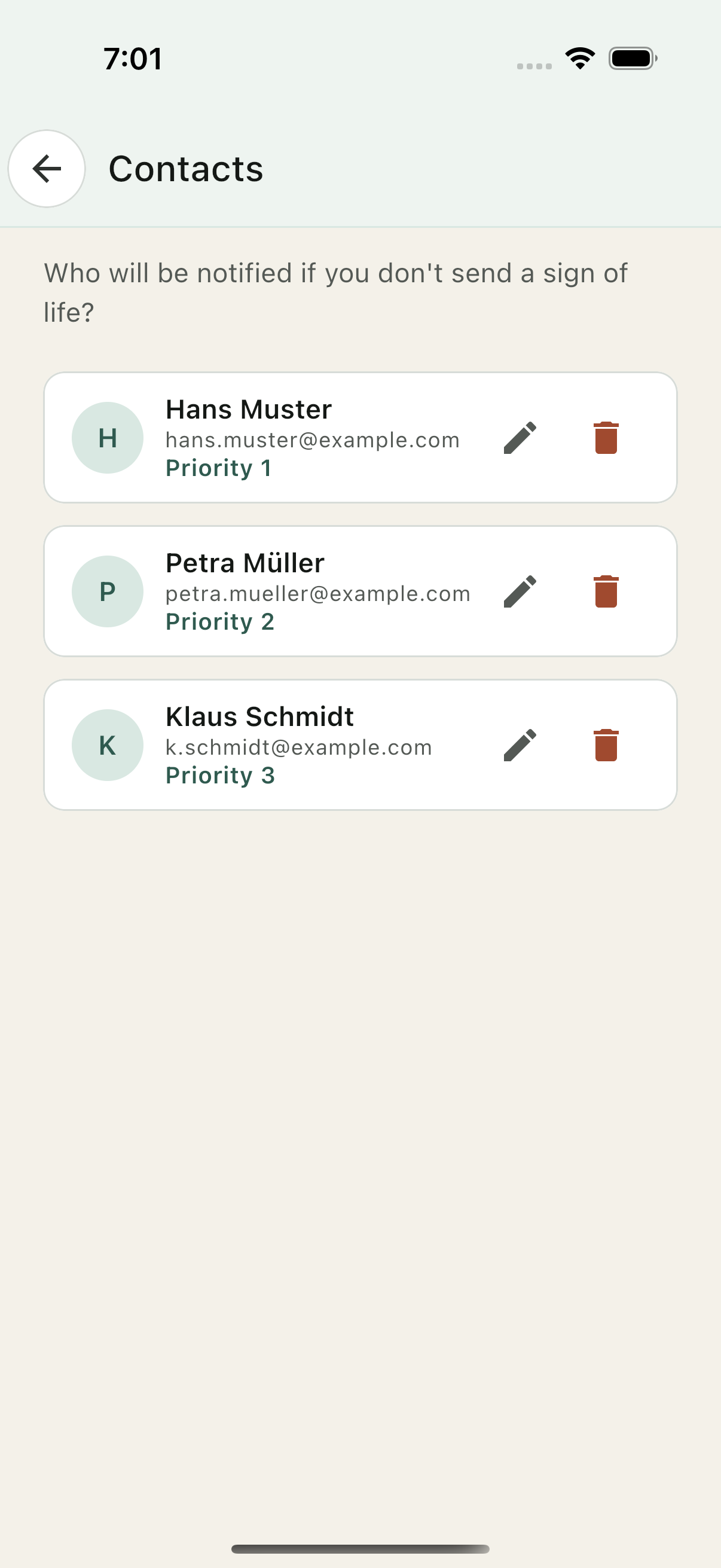 Trusted contacts list in the Ondira app